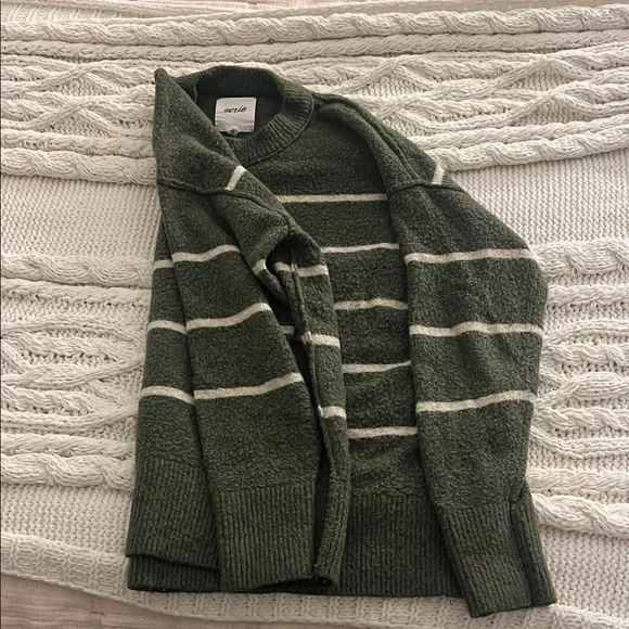 Aerie Olive Green Striped Sweater - Picture 3 of 5